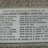 Placa de Baldomero Fernández Espartero en Granátula de Calatrava